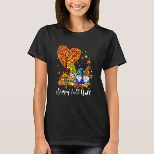 Happy Fall Y'all Gnome Leopard Pumpkin Autumn Gno T-shirt (Voorkant)