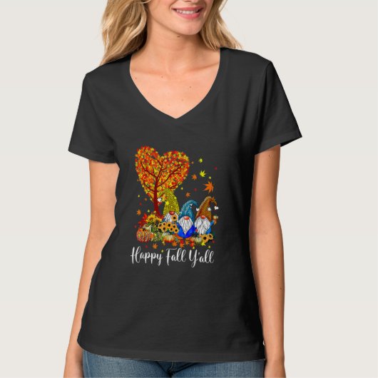 Happy Fall Y'all Gnome Leopard Pumpkin Autumn Gno T-shirt (Voorkant)