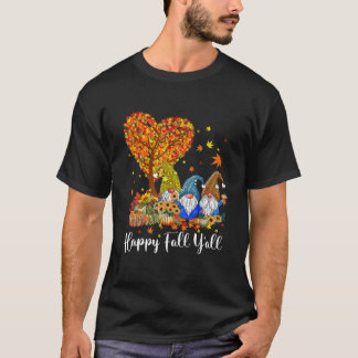 Happy Fall Y'all Gnome Leopard Pumpkin Funny Autum T-shirt