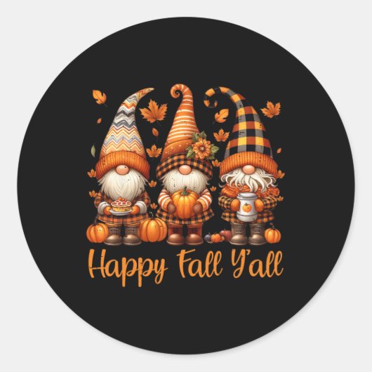 Happy Fall Y'all Gnome Pumpkin Autumn Thanksgiving Ronde Sticker (Voorkant)