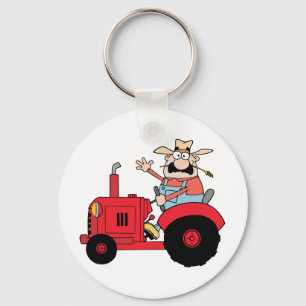 Happy Farmer in Red Tractor die een groet afzwaait Sleutelhanger