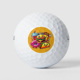 Happy Fast Food-personages voor kunst Golfballen