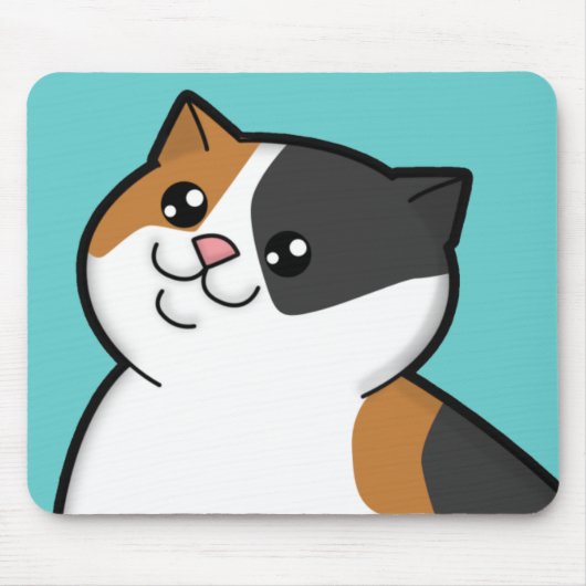 Happy Fat Calico Tabby Cat Mousepad Muismat (Voorkant)