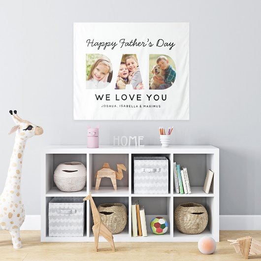 Happy Fathers Dag Papa Aangepaste foto Collage Wandkleed