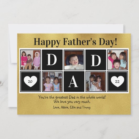 Happy Father's Day 5 Photo Gold Flat Greeting Card Kaart (Voorkant)