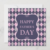 Happy Fathers Day Blue Roze Grey Argyle Dinner Kaart (Voorkant)