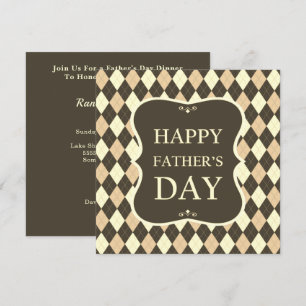 Happy Fathers Day Brown Tan Argyle Dinner Party Kaart