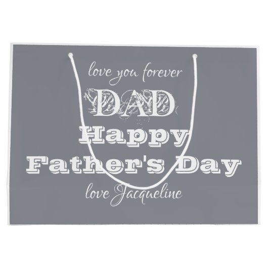 Happy Fathers Day Dad - aangepaste naam wit grijs Groot Cadeauzakje (Achterkant)