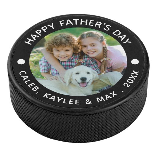Happy Fathers Day Foto van je kleurenhandje Hockey Puck (3/4)