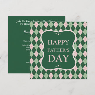 Happy Fathers Day Green Argyle Dinner Party Kaart