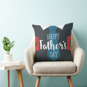 Happy Fathers Day Groot Stropdas Blauw Rood Wit Kussen