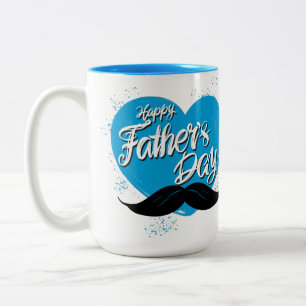 Happy Fathers Day Mustache Tweekleurige Koffiemok