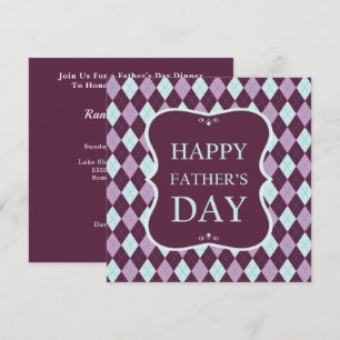 Happy Fathers Day Paarse Argyle Dinner Party Kaart