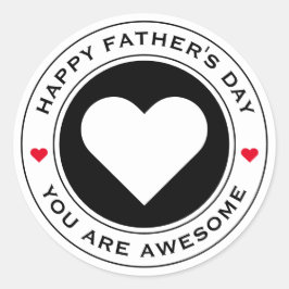 Happy Fathers Day White Heart Chic Fun Unique Ronde Sticker