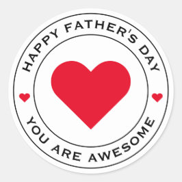 Happy Fathers Day White Heart Fun Unique Chic Ronde Sticker