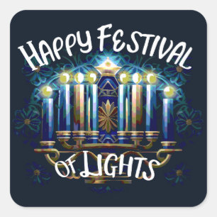 Happy Festival van Lichten Chanoeka Menorah Vierkante Sticker