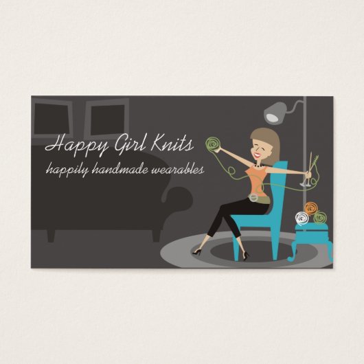 Happy fille tricot étiquettes cadeaux carte de vis (Devant)