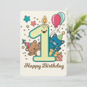 Happy First Birthday Feestdagenkaart (Staand voorkant)