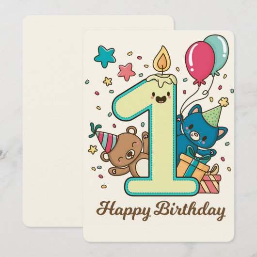 Happy First Birthday Feestdagenkaart (Voorkant / Achterkant)