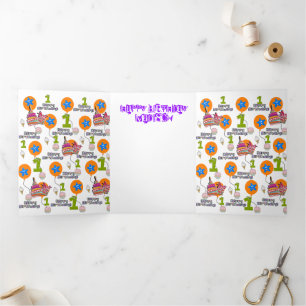 Happy First Birthday Kaart, #1 Birthday White Drieluik Kaart