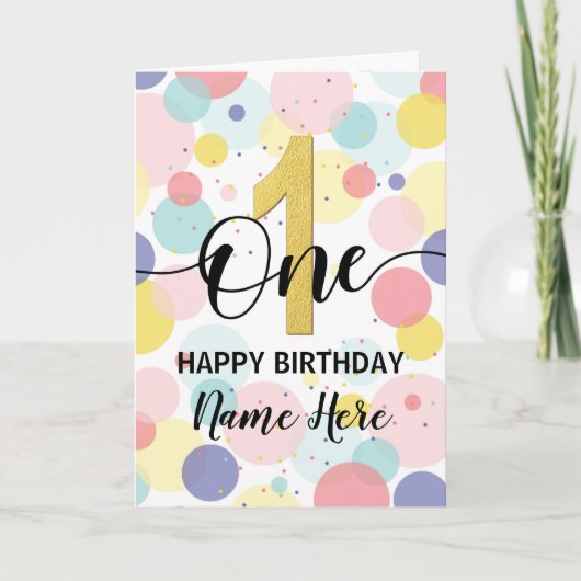 Happy First Birthday Pastel Rainbow en Gold Girl Kaart (Voorkant)