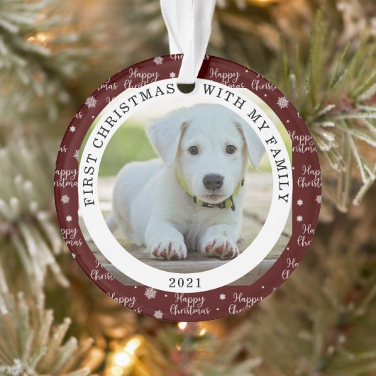 Happy First Christmas Custom Photo Ornament (Boom)