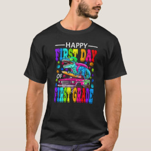 Happy First Day First Grade Monster Truck Dinos T-shirt