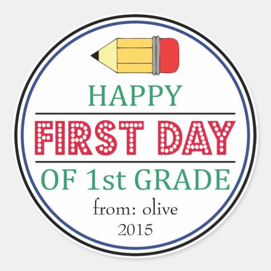 Happy First Day of 1st grade potcil ticker Ronde Sticker (Voorkant)