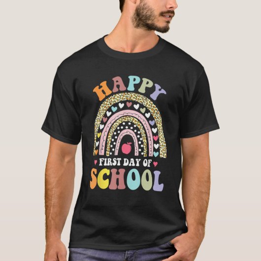 Happy First Day Of School Rainbow Leopard Teacher  T-shirt (Voorkant)