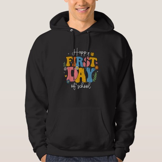 Happy First Day Of School Teacher Kids Groovy Back Hoodie (Voorkant)