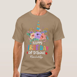 Happy First Day of School Unicorn Teacher Life Gif T-shirt