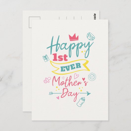 Happy First Ever Moederdag Cute New Mam Briefkaart (Voorkant / Achterkant)