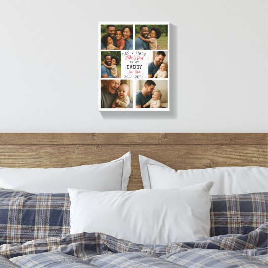 Happy First Father Day Personalized Photo Collage Canvas Afdruk (Insitu (Slaapkamer))