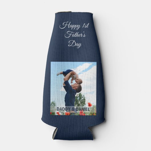 Happy First Father's Day Custom Photo Flesjeskoeler (Voorkant)