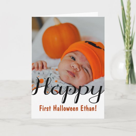Happy First Halloween carte photo bébé personnalis (Devant)