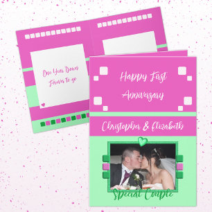 Happy First Jubileum voegt foto roze groen toe Kaart