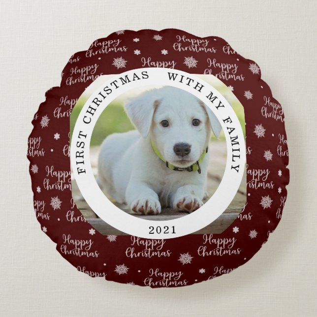 Happy First Kerstfeest Jouw foto Rond Kussen (Voorkant)