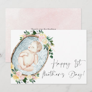 Happy First Moederdag Floral Baby Girl Pink Feestdagenkaart