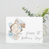 Happy First Moederdag Floral Blue Boy Feestdagenkaart (Staand voorkant)