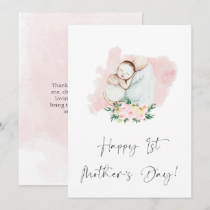 Happy First Moederdag Floral Pink Holiday Card Feestdagenkaart