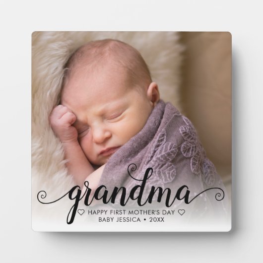 Happy First Moederdag Grandma Chic Script Photo Fotoplaat (Voorkant)