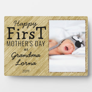 Happy First Moederdag Grandma Photo Golden Wood Fotoplaat