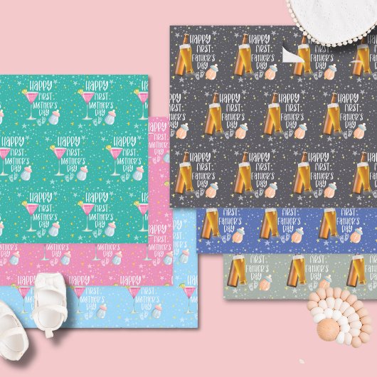 Happy First Moederdag Schattige Pastel Inpakpapier Vel