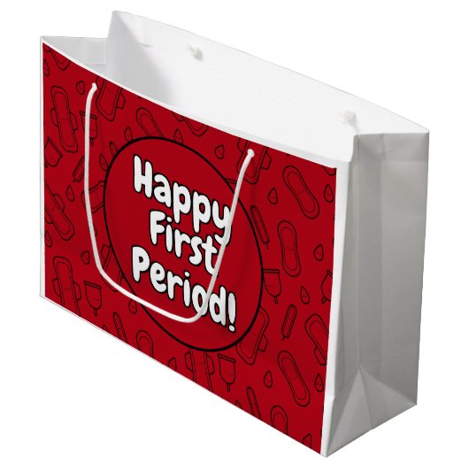 Happy First Party Red Tampon Pad Pattern Groot Cadeauzakje (Voorkant Gekanteld)