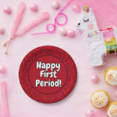 Happy First Party Red Tampon Pad Pattern Papieren Bordje (Feest)