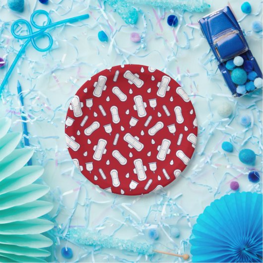Happy First Party Red Tampon Pad Pattern Papieren Bordje (Feest)