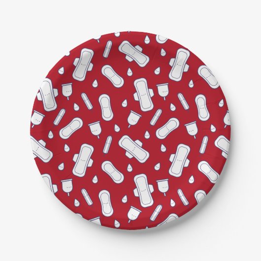 Happy First Party Red Tampon Pad Pattern Papieren Bordje (Voorkant)