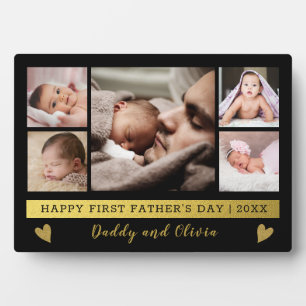 Happy First Vaderdag 5 Photo Black en Gold Fotoplaat