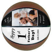 Happy First Vaderdag Custom Photo Black White Basketbal (Voorkant)