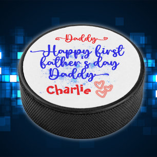 Happy First Vaderdag Papa Hockey Puck